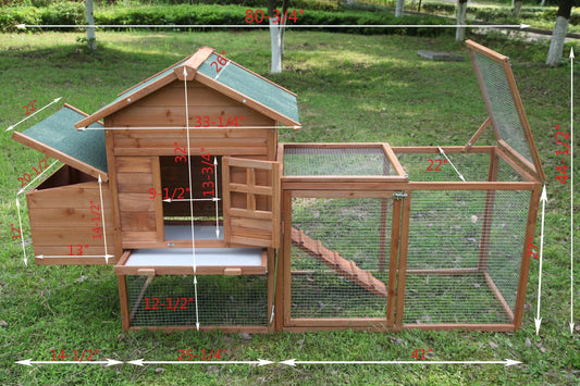 Outdoor Medium 80'' Wooden Chicken Coop Nest Box Hen House Poultry Cage Pet Hutch Garden