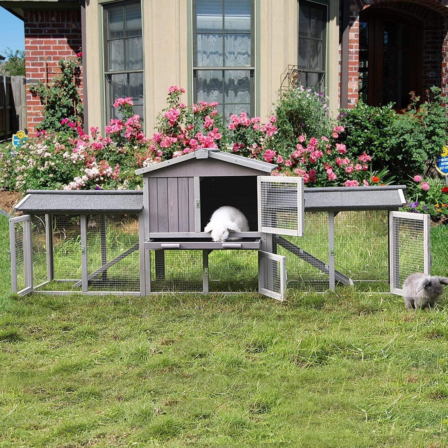 Chicken Coop Outdoor with PVC Bottom Layer Indoor Rabbit Hutch Wooden Bunny Cage Large Rabbit House with Run