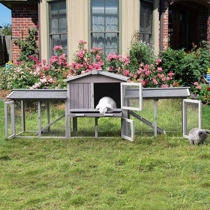 Chicken Coop Outdoor with PVC Bottom Layer Indoor Rabbit Hutch Wooden Bunny Cage Large Rabbit House with Run