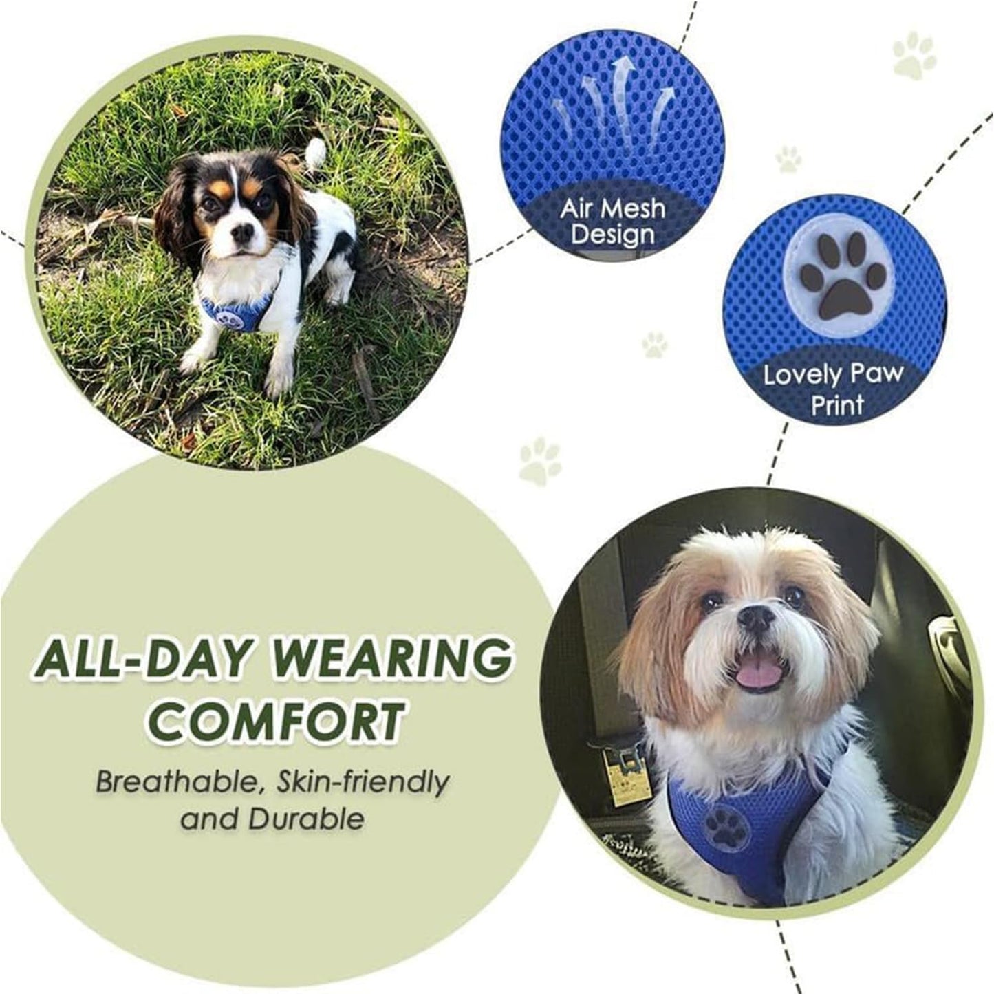 Dog Seat Belt for Car, Adjustable Dog Car Harness for Large Medium Small Dogs, Soft Padded & Breathable Mesh Dog Seatbelt with Car Strap and Carabiner (Blue,M)
