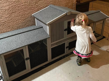 Chicken Coop Outdoor with PVC Bottom Layer Indoor Rabbit Hutch Wooden Bunny Cage Large Rabbit House with Run