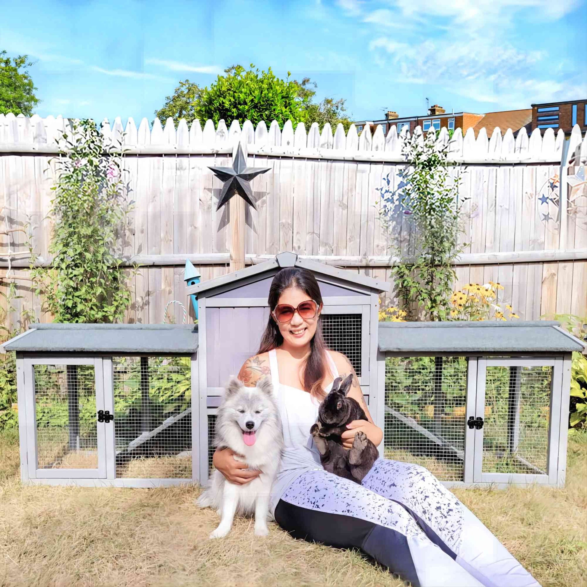 Chicken Coop Outdoor with PVC Bottom Layer Indoor Rabbit Hutch Wooden Bunny Cage Large Rabbit House with Run