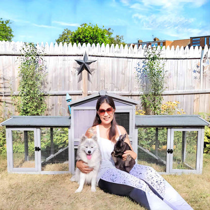 Chicken Coop Outdoor with PVC Bottom Layer Indoor Rabbit Hutch Wooden Bunny Cage Large Rabbit House with Run