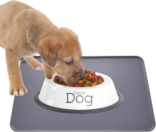 Silicone Dog Cat Bowl Mat, Non Slip Pet Feeding Mat, Waterproof, Grey, 18.5"X11.8"