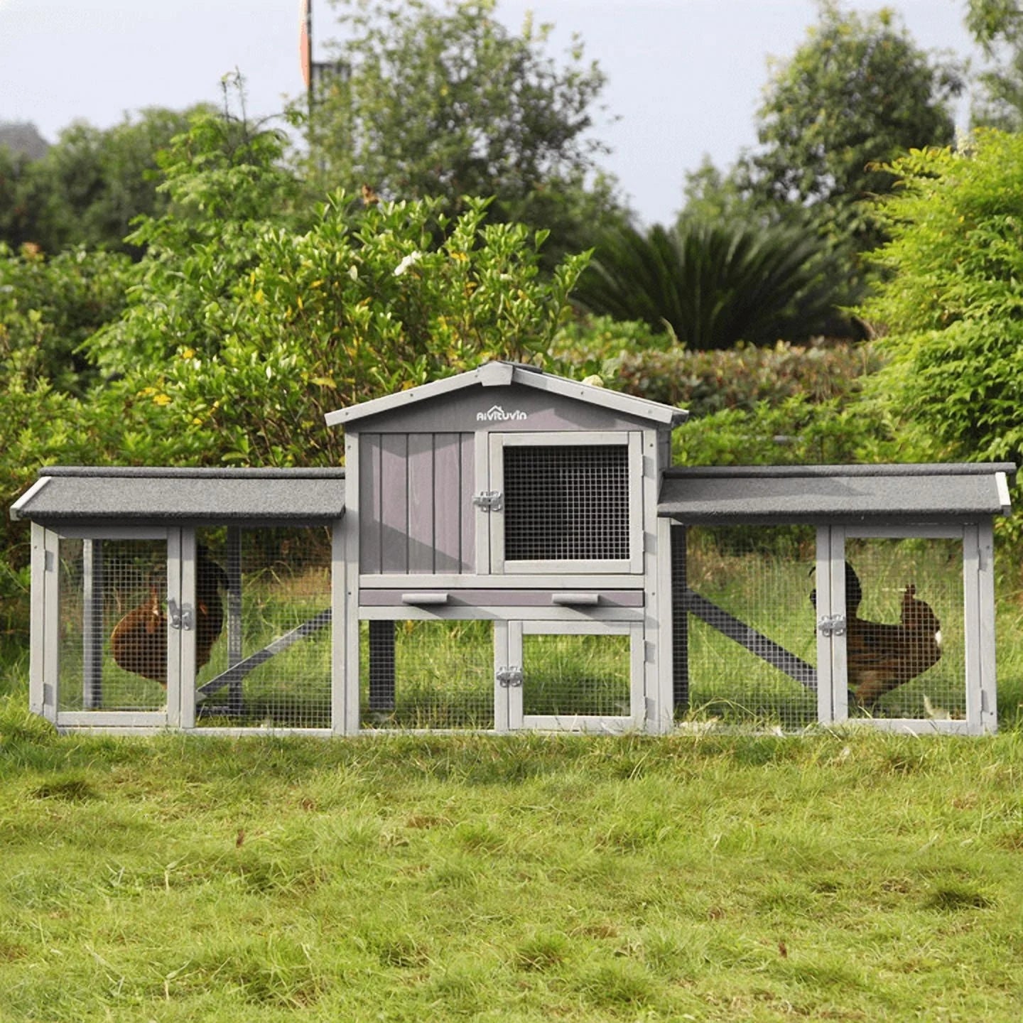 Chicken Coop Outdoor with PVC Bottom Layer Indoor Rabbit Hutch Wooden Bunny Cage Large Rabbit House with Run