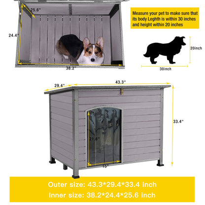 Wooden Dog House Anti-Chewing Kennels for Outdoor & Indoor, Gray, Large
