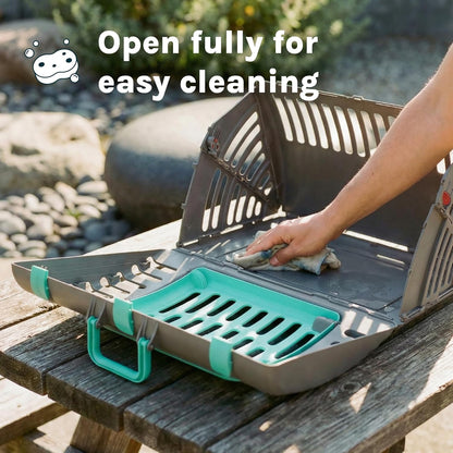 Sportpet X-Large Hard-Sided Travel Cat Carrier - Cat Carrier with Patented Wide Side-Opening Door, Foldable Portable Pet Carrier for Cats & Small Pets up to 35Lbs - Dark Gray/Teal