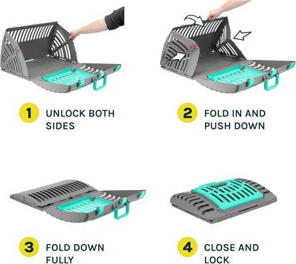 Sportpet X-Large Hard-Sided Travel Cat Carrier - Cat Carrier with Patented Wide Side-Opening Door, Foldable Portable Pet Carrier for Cats & Small Pets up to 35Lbs - Dark Gray/Teal