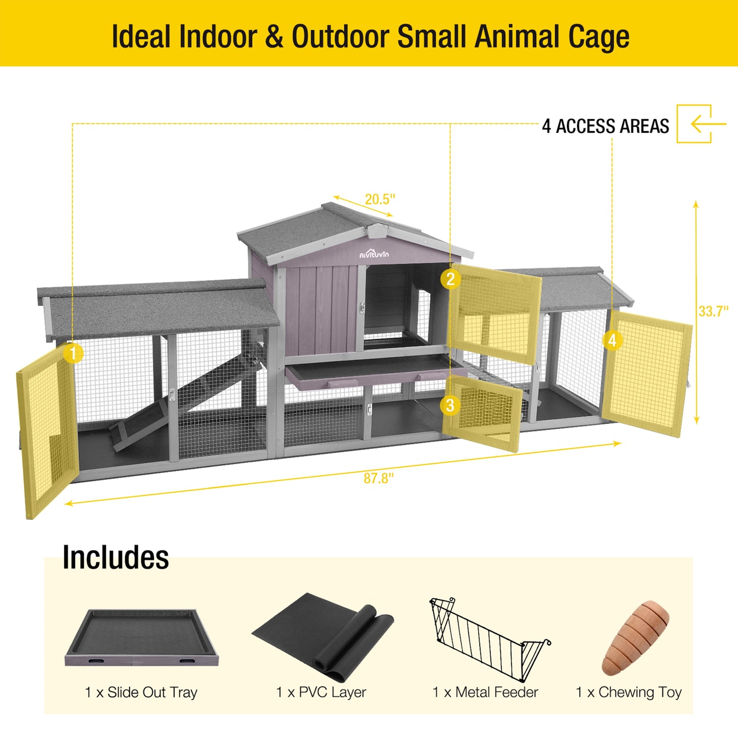 Chicken Coop Outdoor with PVC Bottom Layer Indoor Rabbit Hutch Wooden Bunny Cage Large Rabbit House with Run