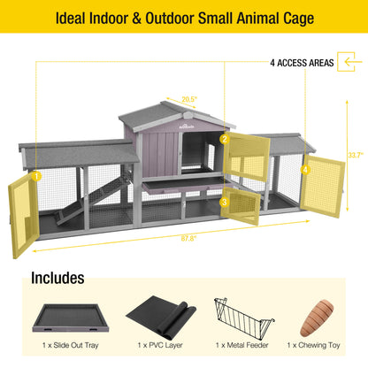 Chicken Coop Outdoor with PVC Bottom Layer Indoor Rabbit Hutch Wooden Bunny Cage Large Rabbit House with Run