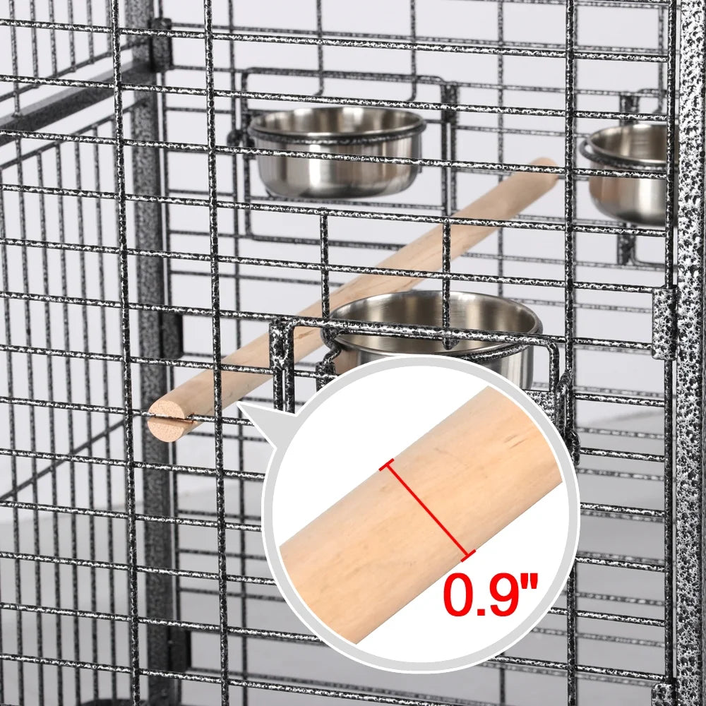 63''H Large Rolling Parrot Cage with Open Playtop, Stand & Slide-Out Tray, Black