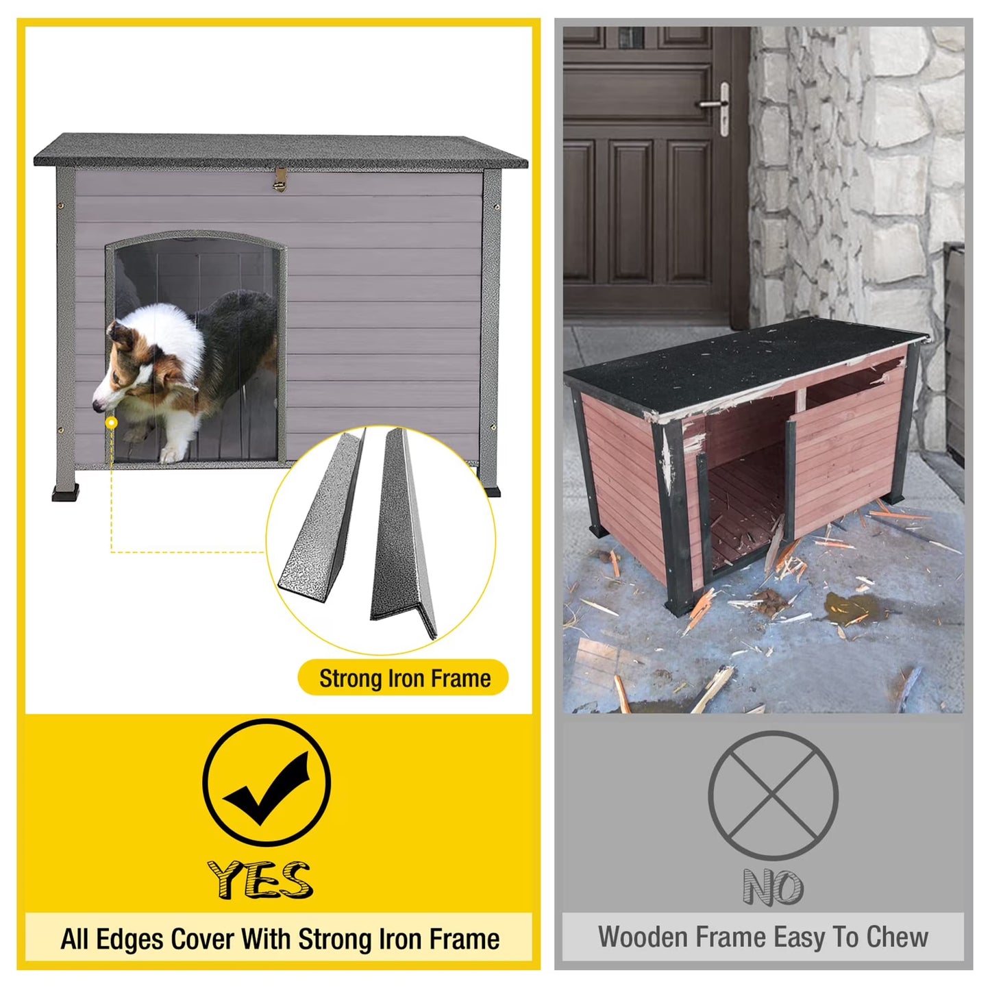Wooden Dog House Anti-Chewing Kennels for Outdoor & Indoor, Gray, Large