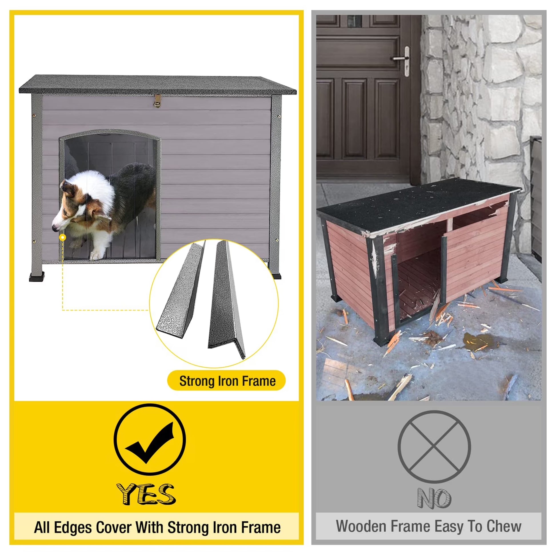 Wooden Dog House Anti-Chewing Kennels for Outdoor & Indoor, Gray, Large