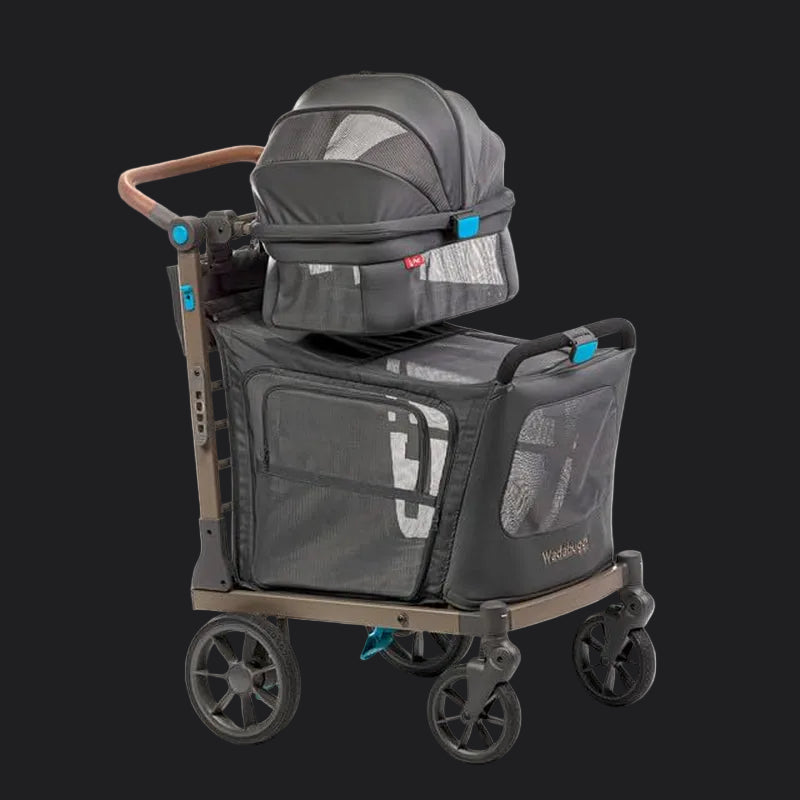 Pet Two Foldable Cart - Adjustable & Portable Pet Stroller with Caddy, Foam Filled Rubber Wheels, Storage - Carriage for Small & Medium Dogs, Cats under 75 Lbs