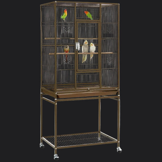 54"H Large Rolling Metal Pet Cage with Detachable Stand，Palmer Green