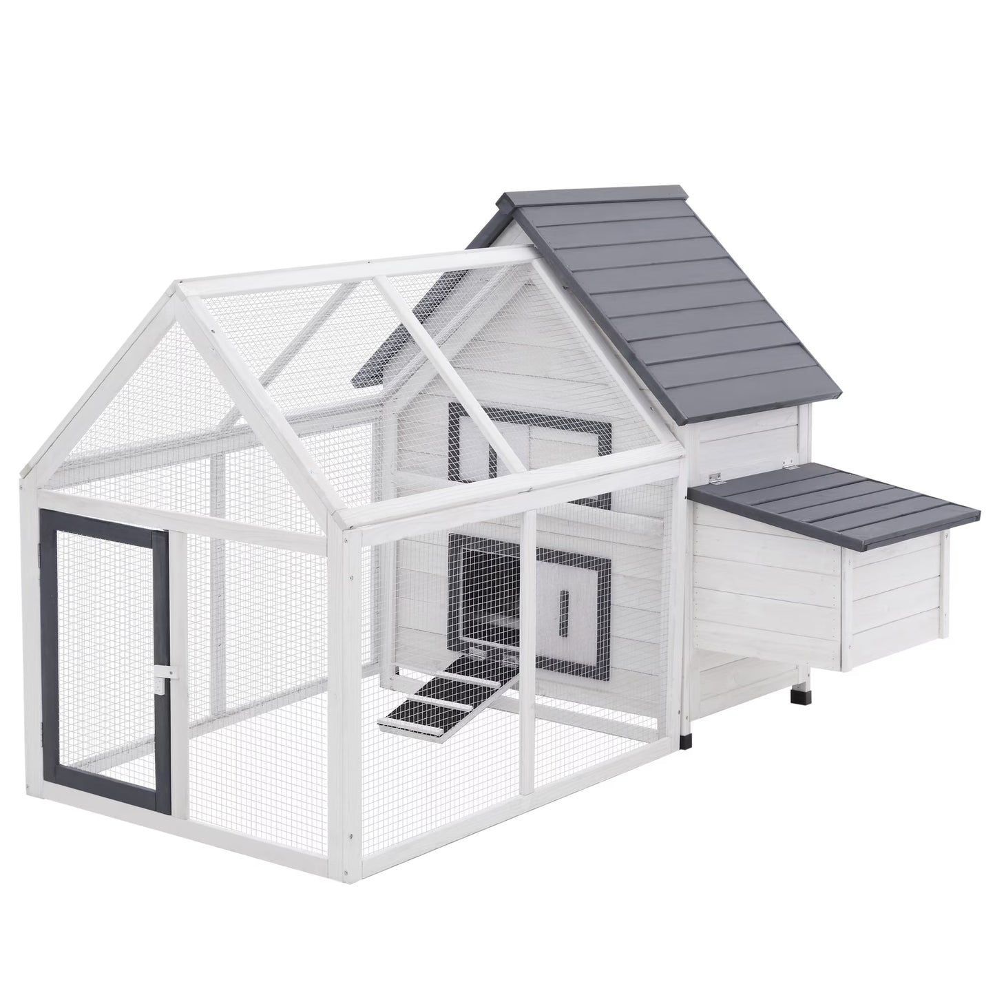 65" Chicken Coop Wooden with Detachable Run for Backyard, Gray