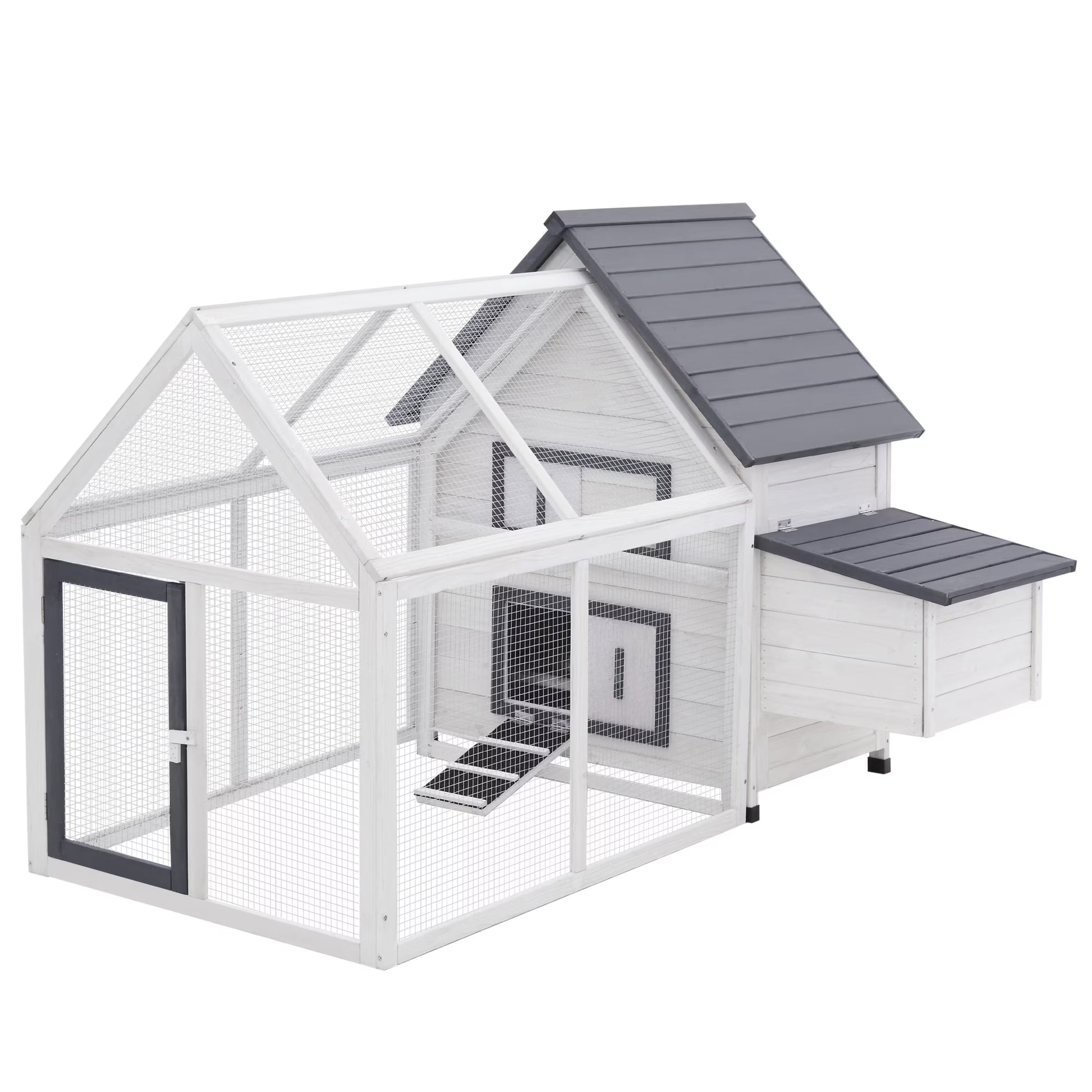 65" Chicken Coop Wooden with Detachable Run for Backyard, Gray