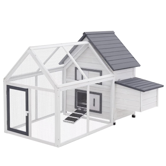 65" Chicken Coop Wooden with Detachable Run for Backyard, Gray