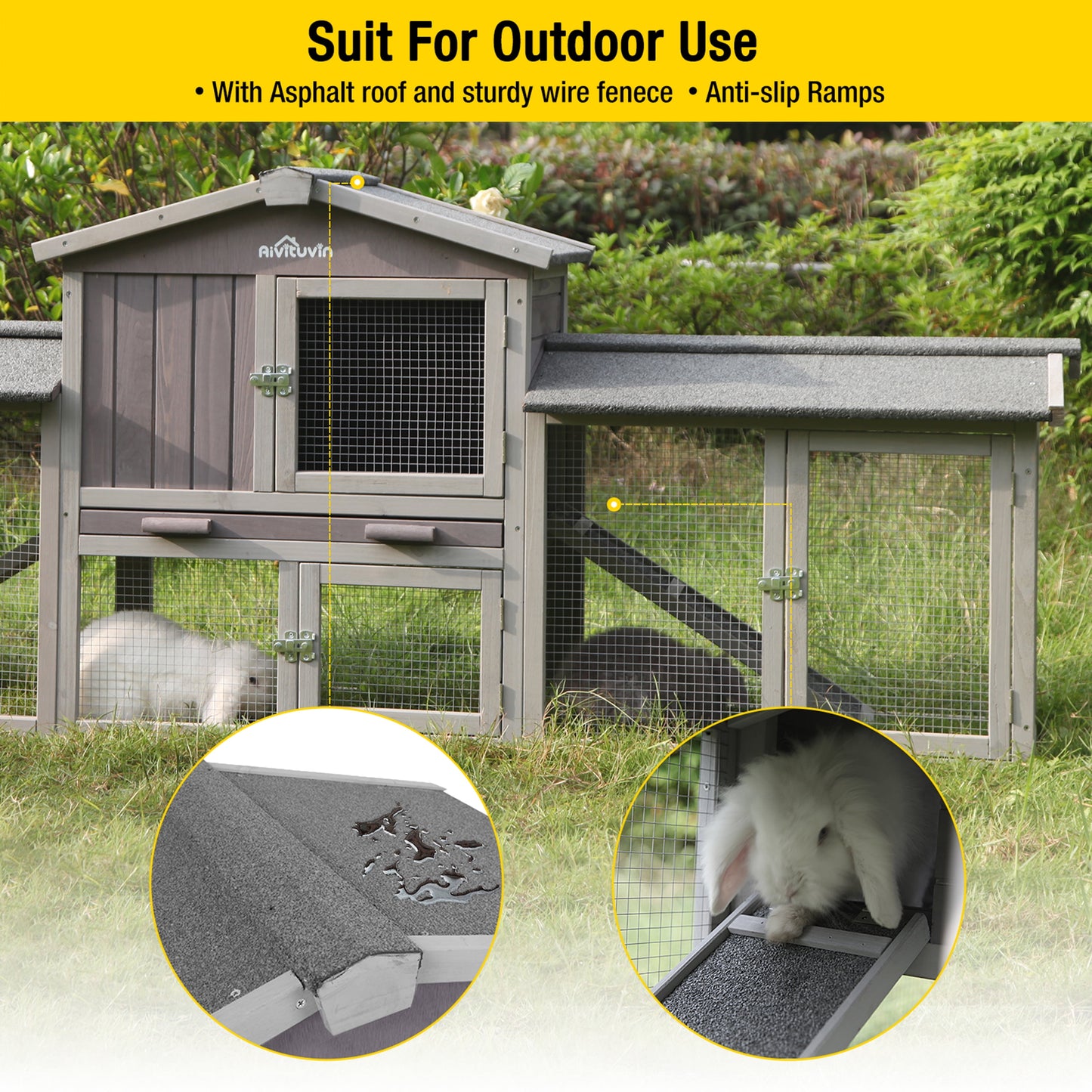 Chicken Coop Outdoor with PVC Bottom Layer Indoor Rabbit Hutch Wooden Bunny Cage Large Rabbit House with Run