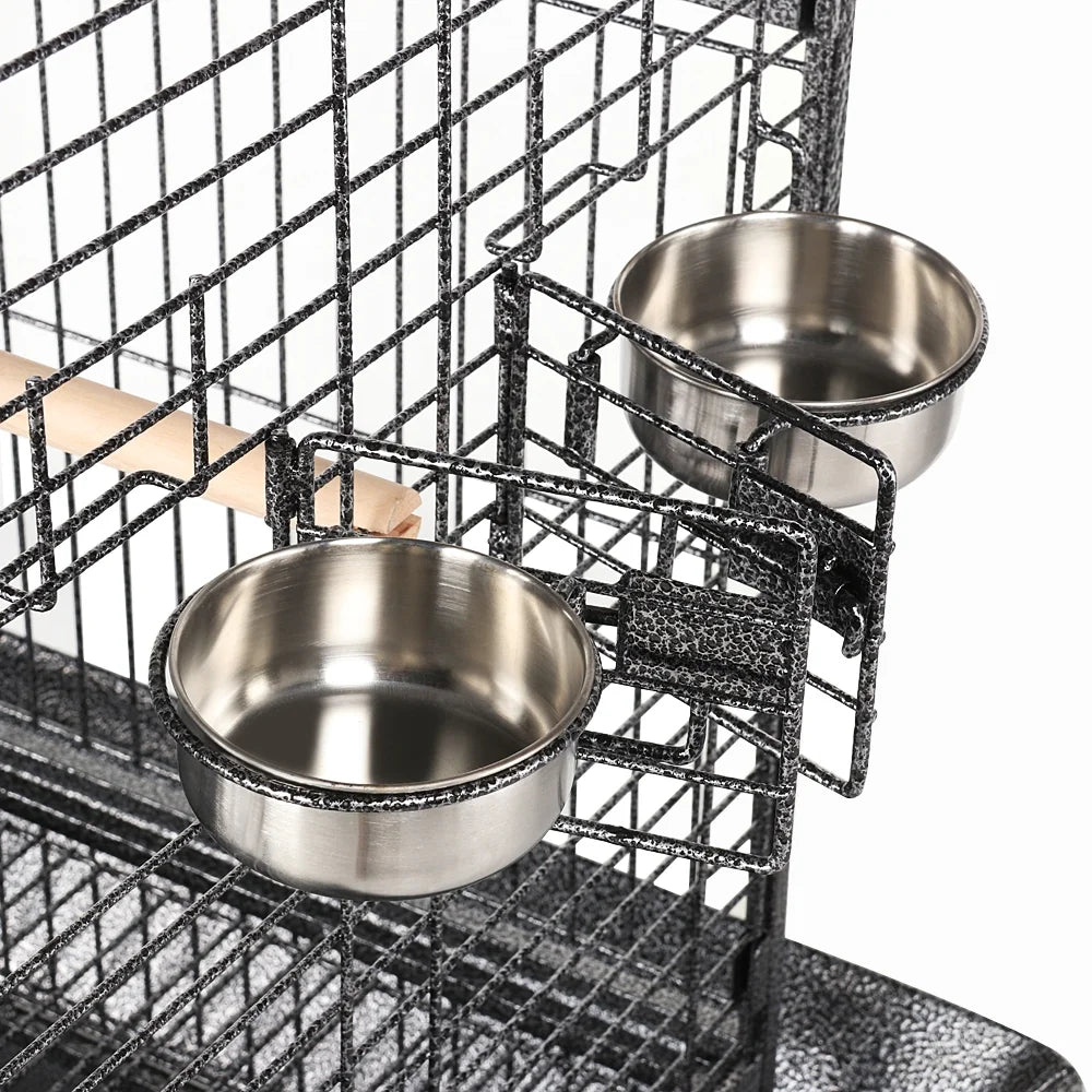 63''H Large Rolling Parrot Cage with Open Playtop, Stand & Slide-Out Tray, Black