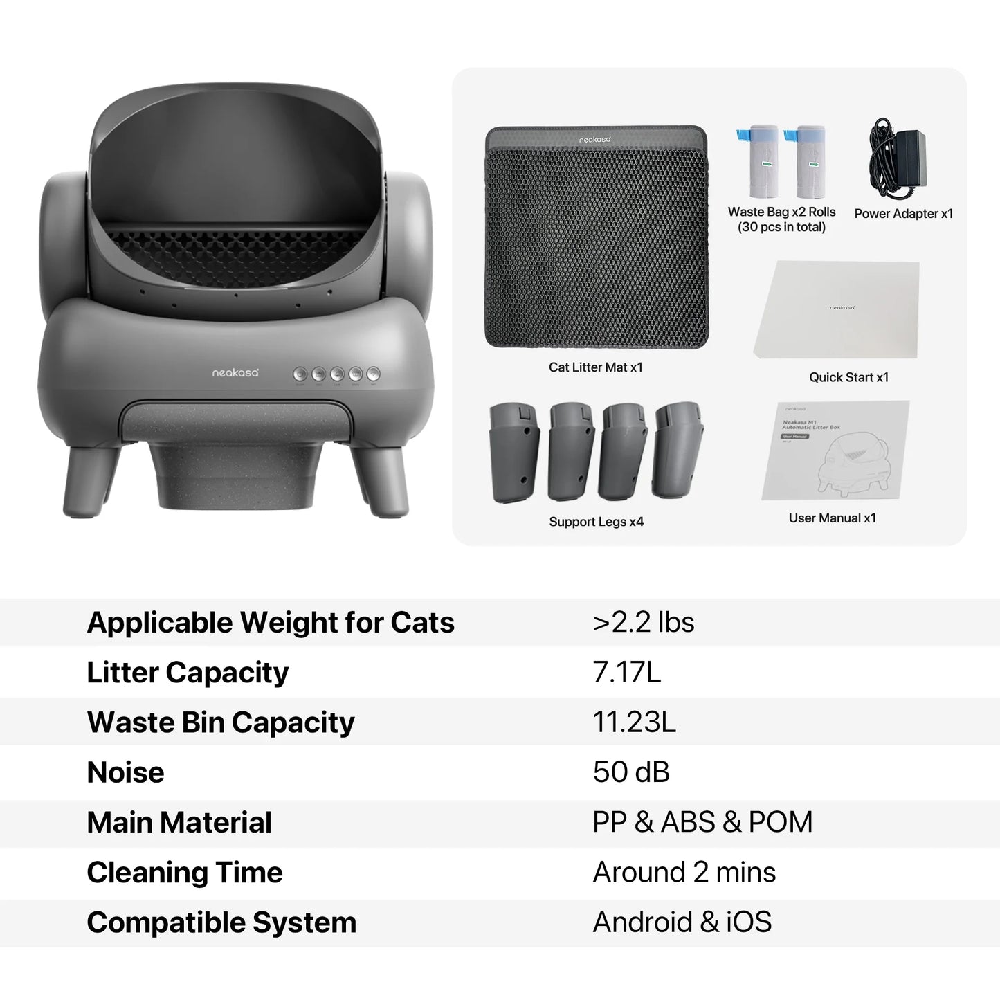 M1 plus Automatic Cat Litter Box, Self-Cleaning, Spacious Open-Top Design for Large Cats up to 33 Lbs, Odor-Free & Safe Access