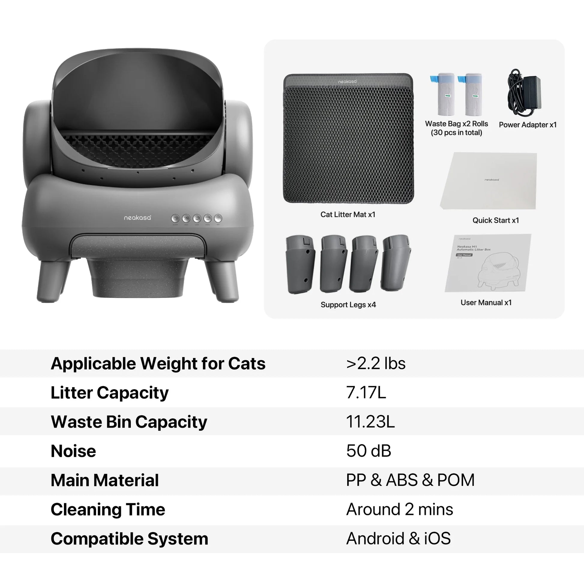 M1 plus Automatic Cat Litter Box, Self-Cleaning, Spacious Open-Top Design for Large Cats up to 33 Lbs, Odor-Free & Safe Access