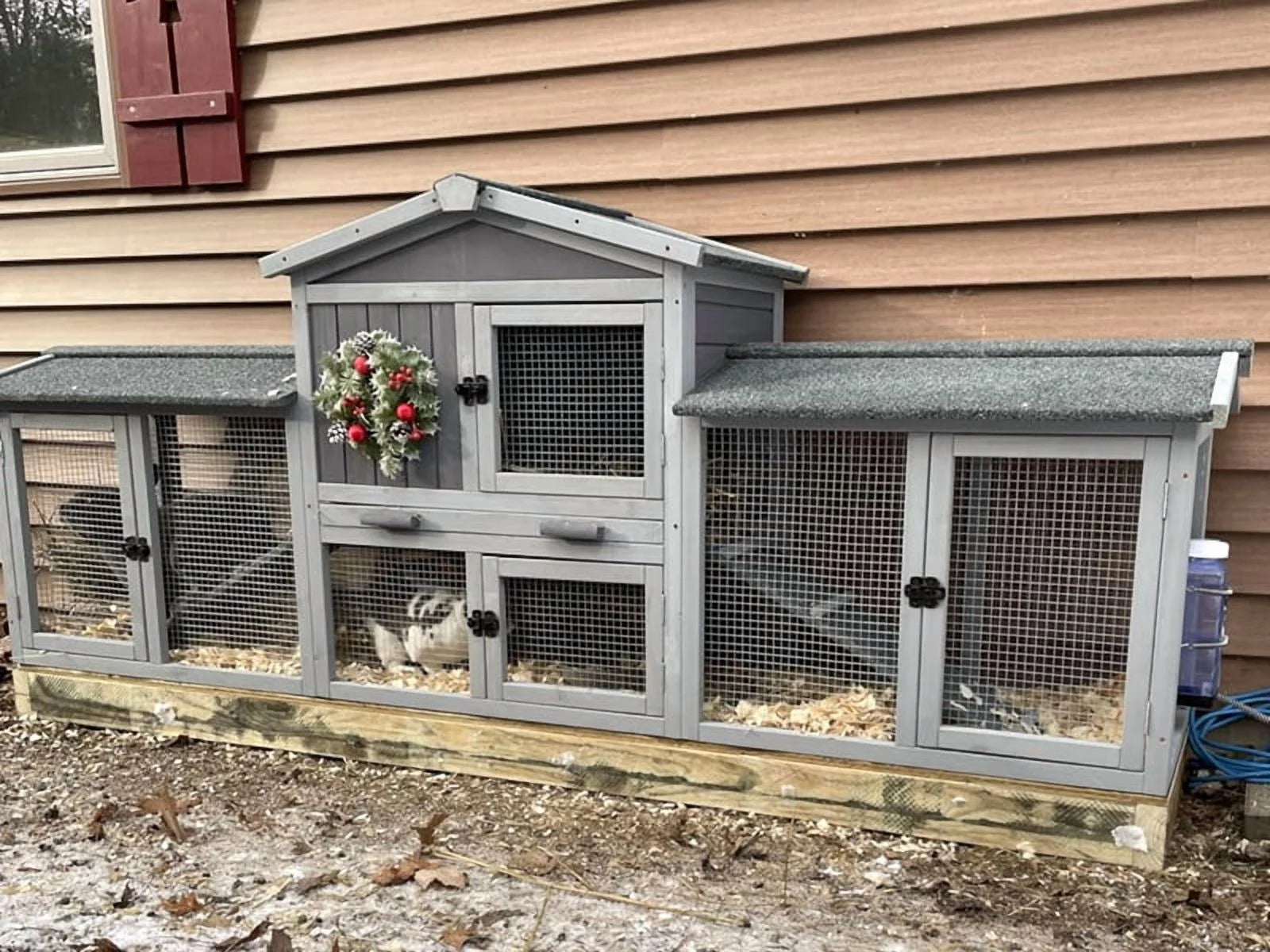Chicken Coop Outdoor with PVC Bottom Layer Indoor Rabbit Hutch Wooden Bunny Cage Large Rabbit House with Run