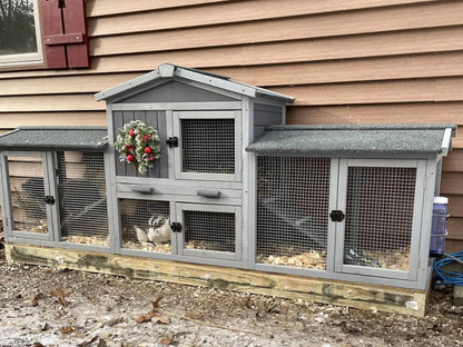 Chicken Coop Outdoor with PVC Bottom Layer Indoor Rabbit Hutch Wooden Bunny Cage Large Rabbit House with Run